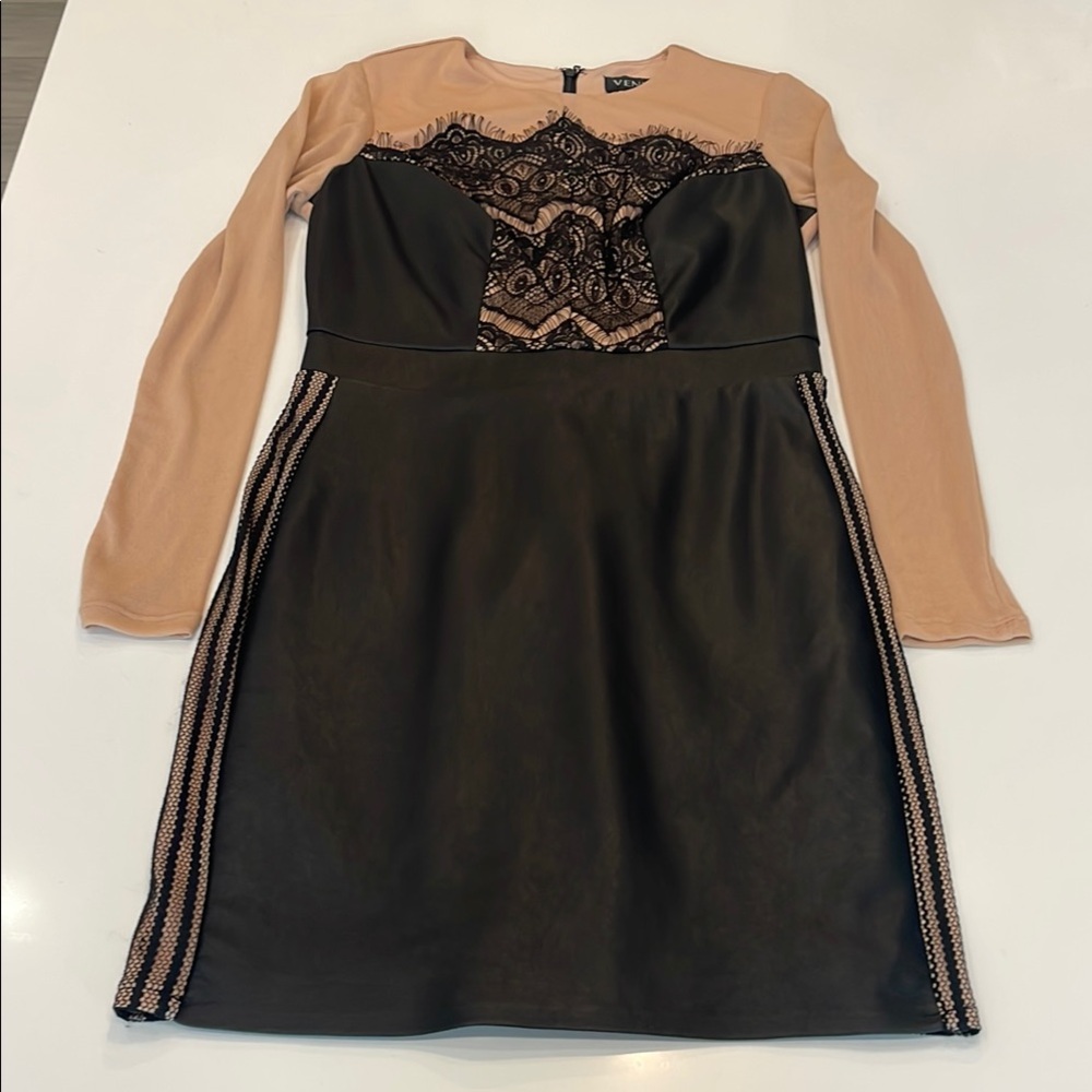 VENUS Black and Tan Lace Dress